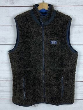 Abercrombie Fitch Sherpa Vest Jacket Mens XL Brown Full Zip Blue Lined Pockets